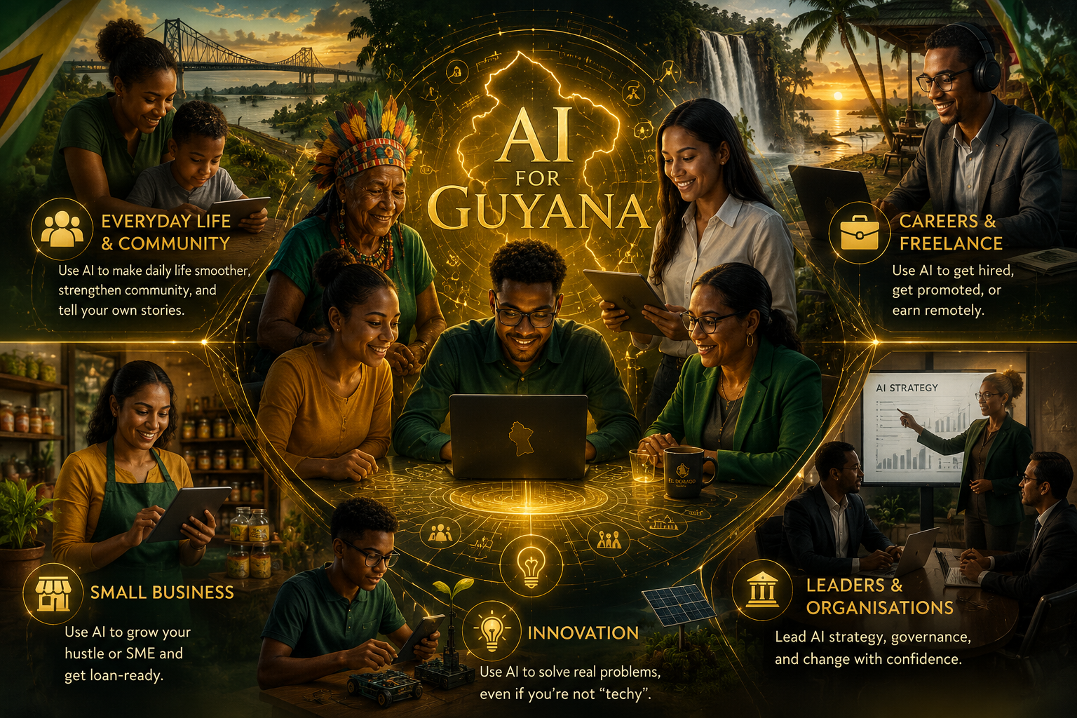AI For Guyana program categories collage